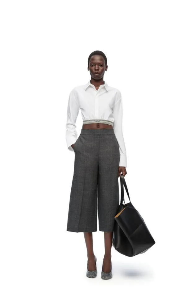 Loewe Cropped Shirt In Cotton Optic White Women Blouses and Tops