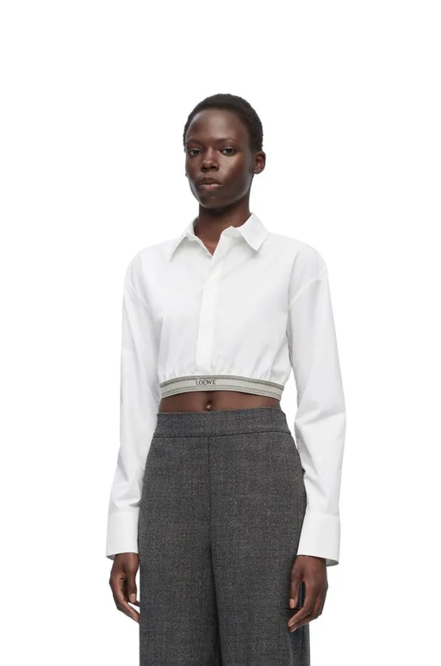 Loewe Cropped Shirt In Cotton Optic White Women Blouses and Tops