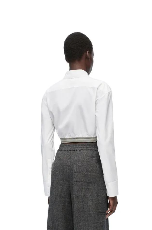 Loewe Cropped Shirt In Cotton Optic White Women Blouses and Tops