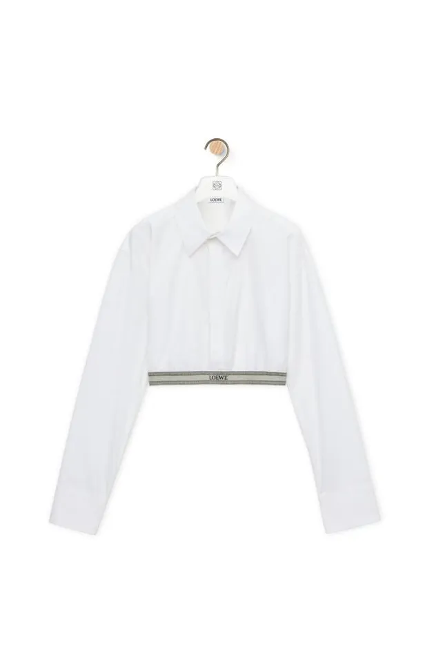Loewe Cropped Shirt In Cotton Optic White Women Blouses and Tops