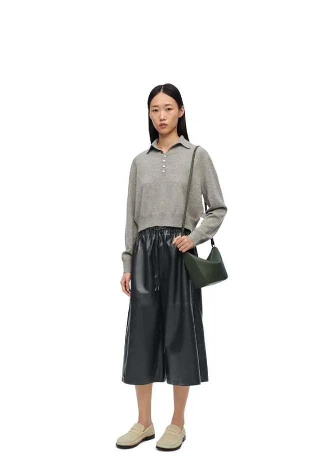 Loewe Cropped Trousers In Nappa Lambskin Black Women Leather