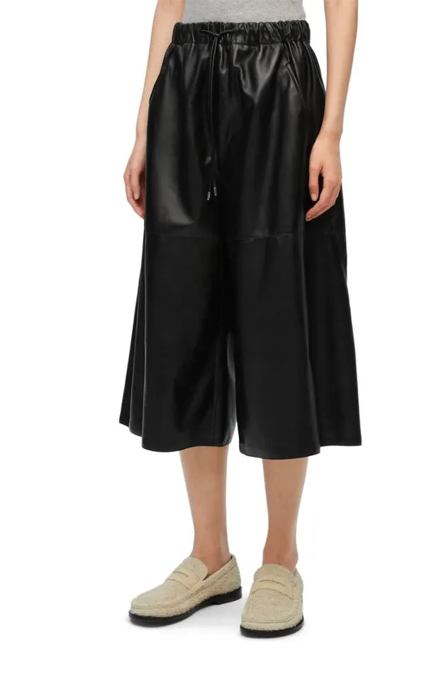 Loewe Cropped Trousers In Nappa Lambskin Black Women Leather