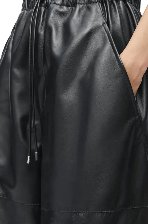 Loewe Cropped Trousers In Nappa Lambskin Black Women Leather