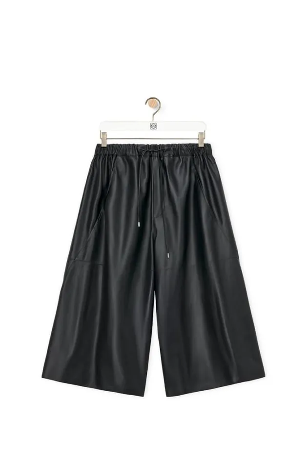 Loewe Cropped Trousers In Nappa Lambskin Black Women Leather