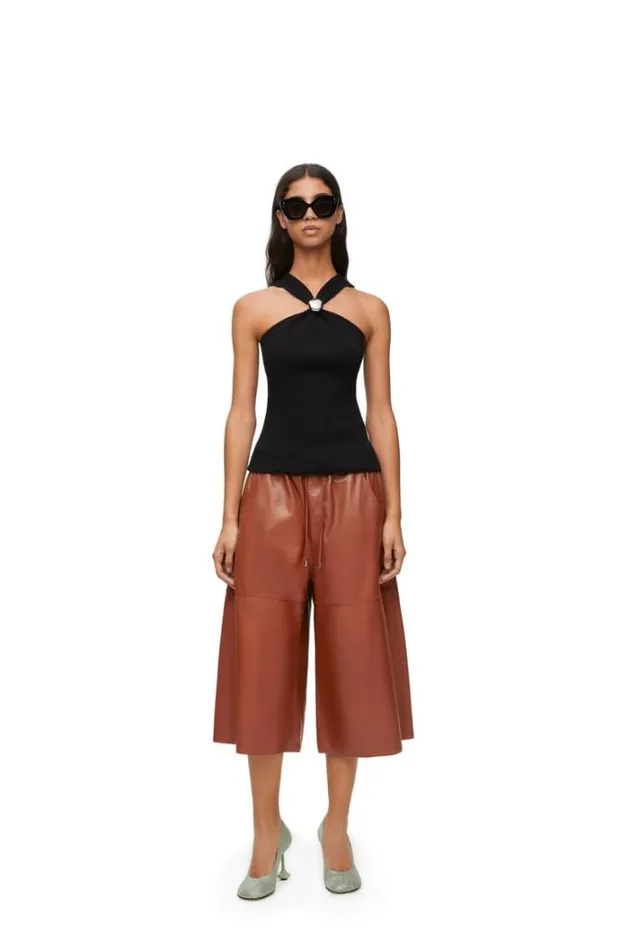 Loewe Cropped Trousers In Nappa Lambskin Brown Women Leather