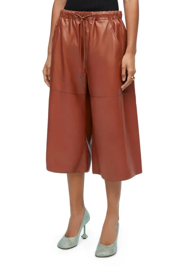 Loewe Cropped Trousers In Nappa Lambskin Brown Women Leather