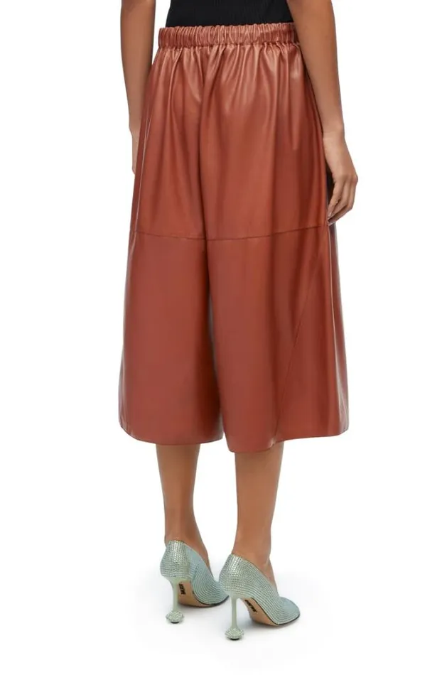 Loewe Cropped Trousers In Nappa Lambskin Brown Women Leather