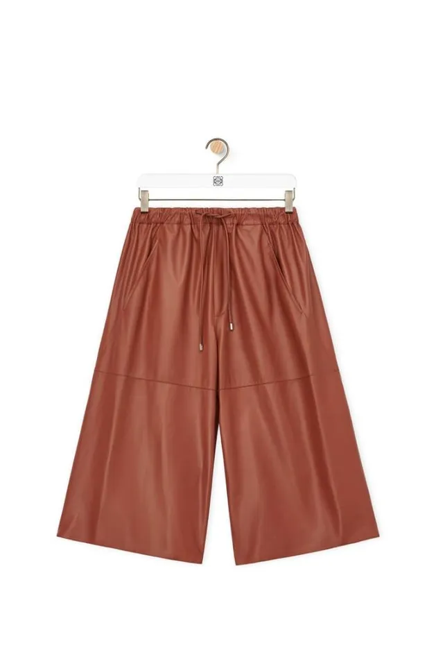 Loewe Cropped Trousers In Nappa Lambskin Brown Women Leather