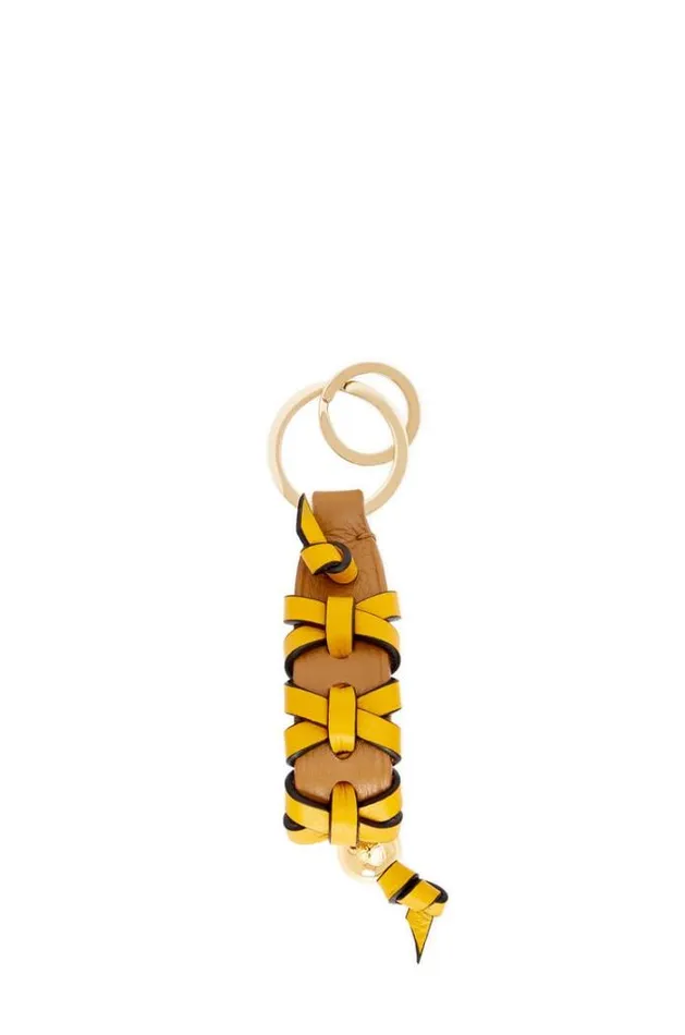 Loewe Cross Braided Keyring In Classic Calfskin Oaksunflower Women Bag Charms and Keyrings Loewe Cross Braided Keyring In Classic Calfskin Oaksunflower Women Bag Charms and Keyrings