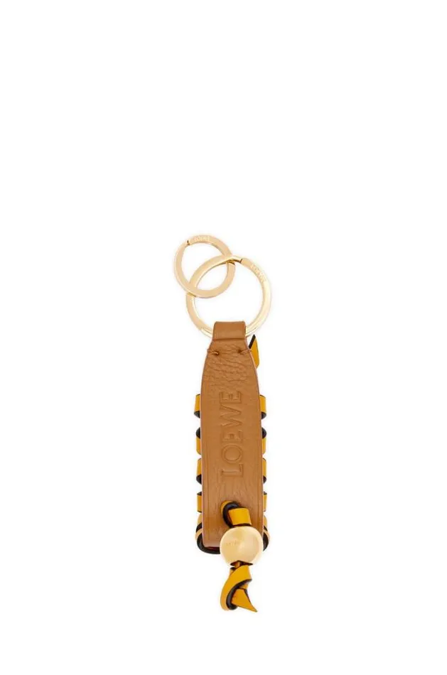 Loewe Cross Braided Keyring In Classic Calfskin Oaksunflower Women Bag Charms and Keyrings