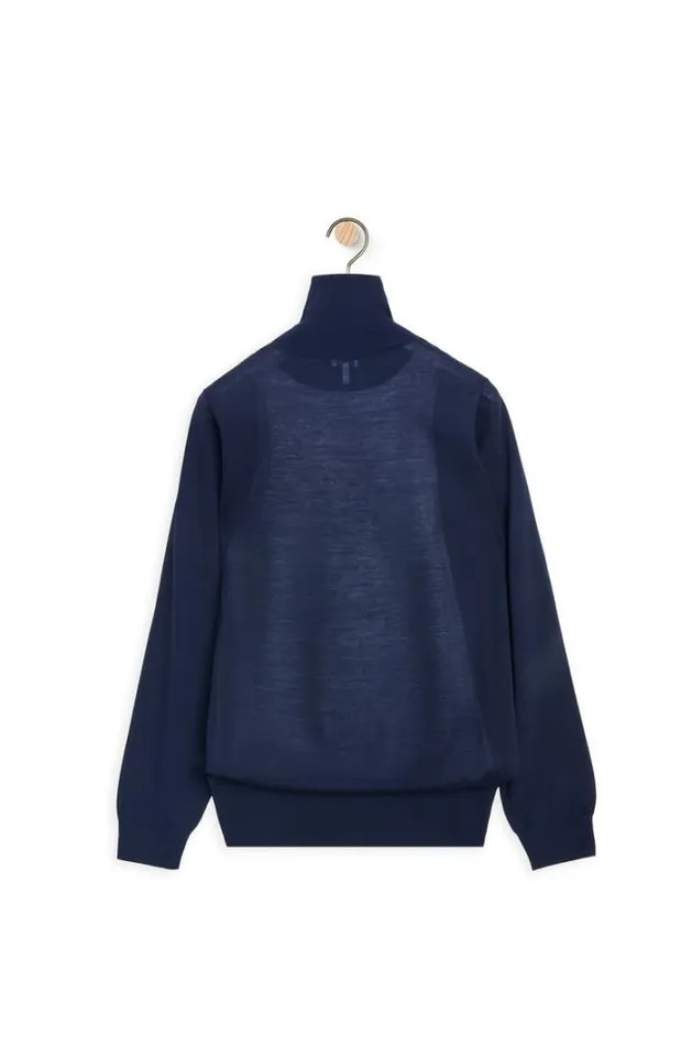Loewe Double Layer Sweater In Wool Navywhite Women Knitwear