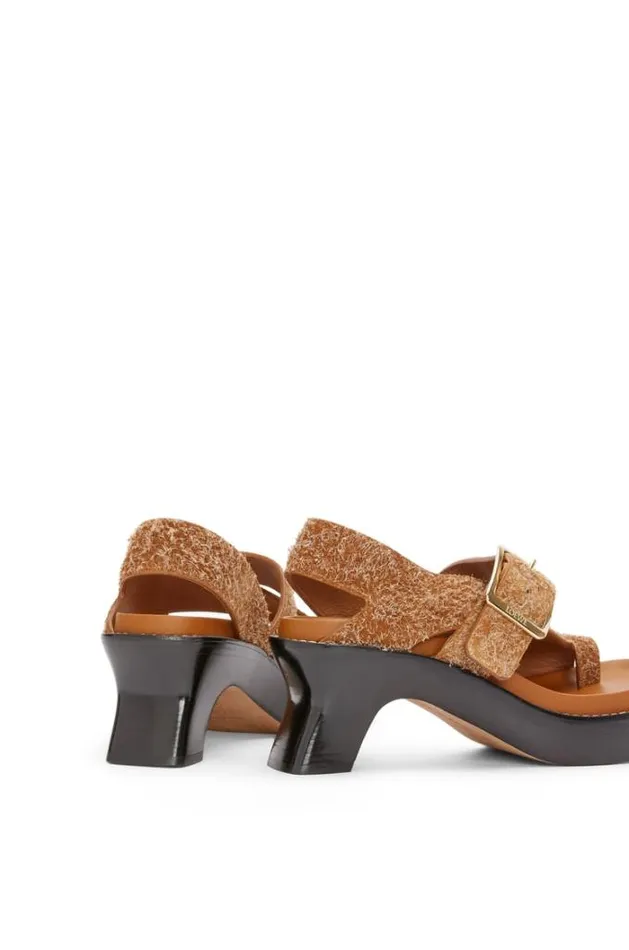 Loewe Ease Heel Sandal In Brushed Suede Tan Women Sandals