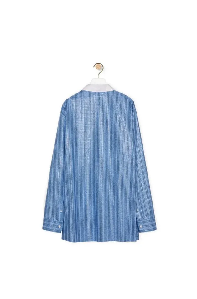 Loewe Embelisshed Shirt In Cotton Stone Blue Men Shirts
