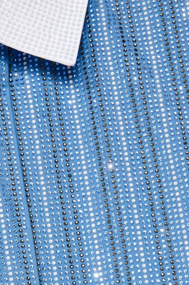Loewe Embelisshed Shirt In Cotton Stone Blue Men Shirts