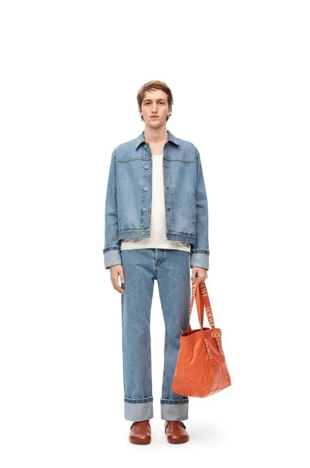 Loewe Fisherman Turnup Jeans In Denim Light Denim Men Trousers and Shorts