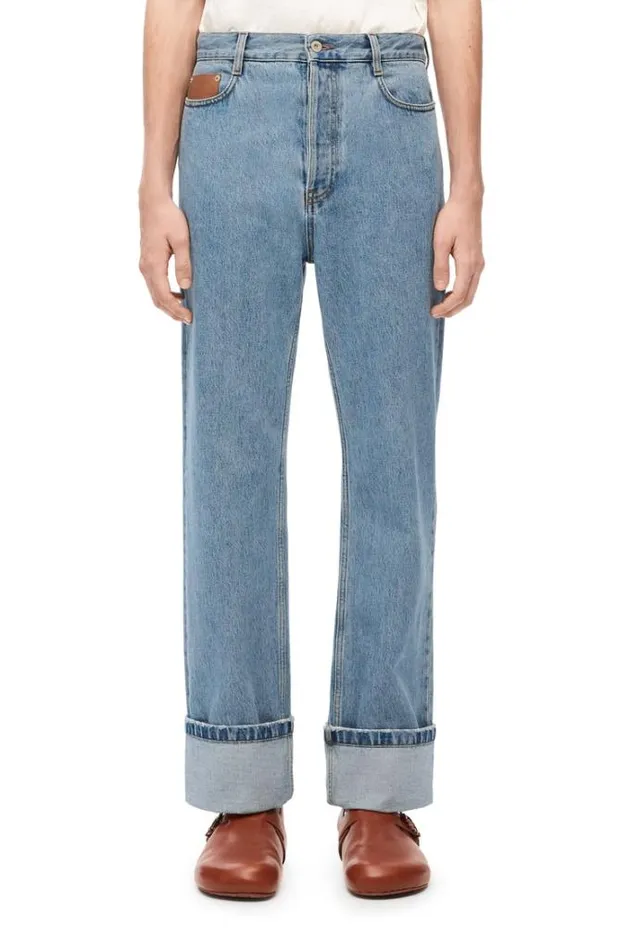 Loewe Fisherman Turnup Jeans In Denim Light Denim Men Trousers and Shorts