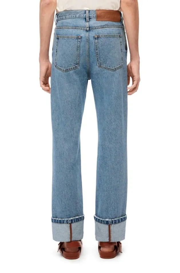 Loewe Fisherman Turnup Jeans In Denim Light Denim Men Trousers and Shorts