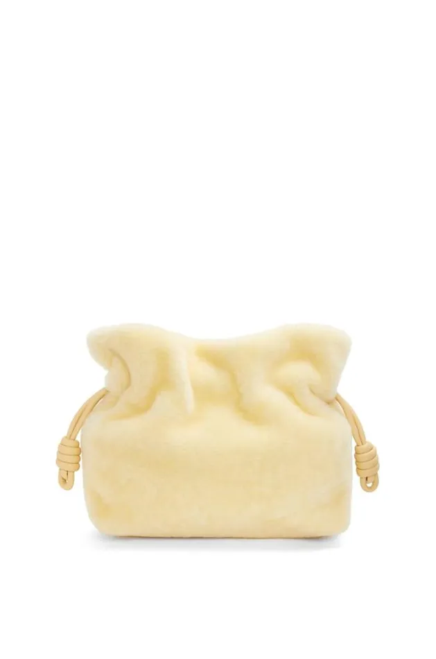 Loewe Flamenco Clutch In Shearling Vanilla Women Pouches and Clutches