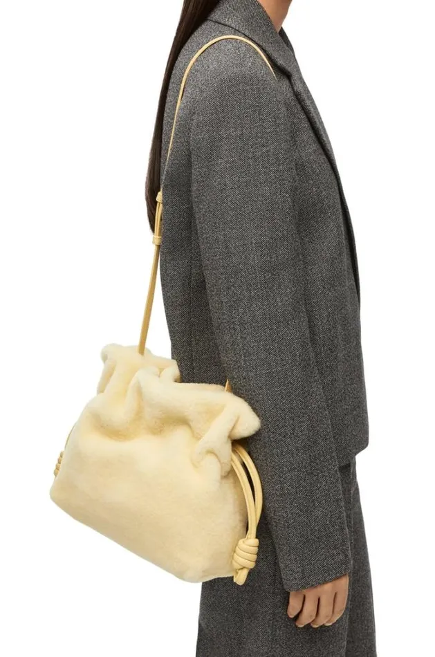 Loewe Flamenco Clutch In Shearling Vanilla Women Pouches and Clutches