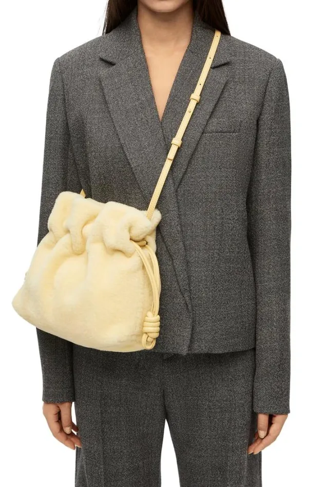 Loewe Flamenco Clutch In Shearling Vanilla Women Pouches and Clutches