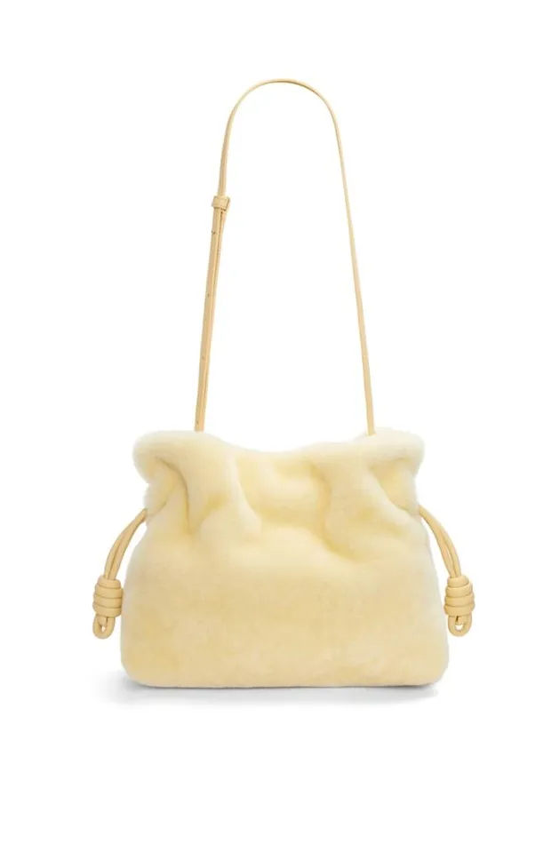 Loewe Flamenco Clutch In Shearling Vanilla Women Pouches and Clutches
