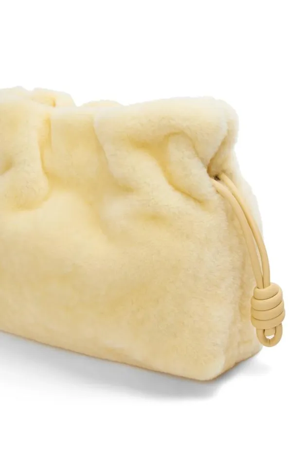 Loewe Flamenco Clutch In Shearling Vanilla Women Pouches and Clutches