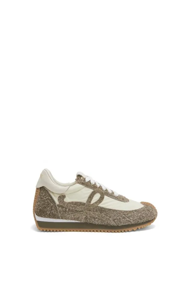 Loewe Flow Runner In Nylon And Suede Khaki Greencanvas Men Sneakers