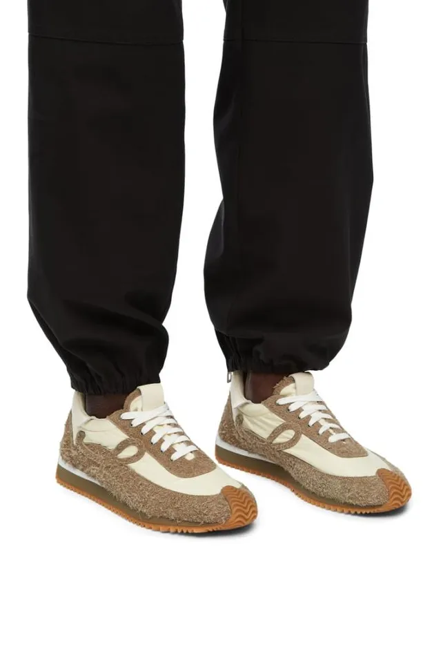 Loewe Flow Runner In Nylon And Suede Khaki Greencanvas Men Sneakers