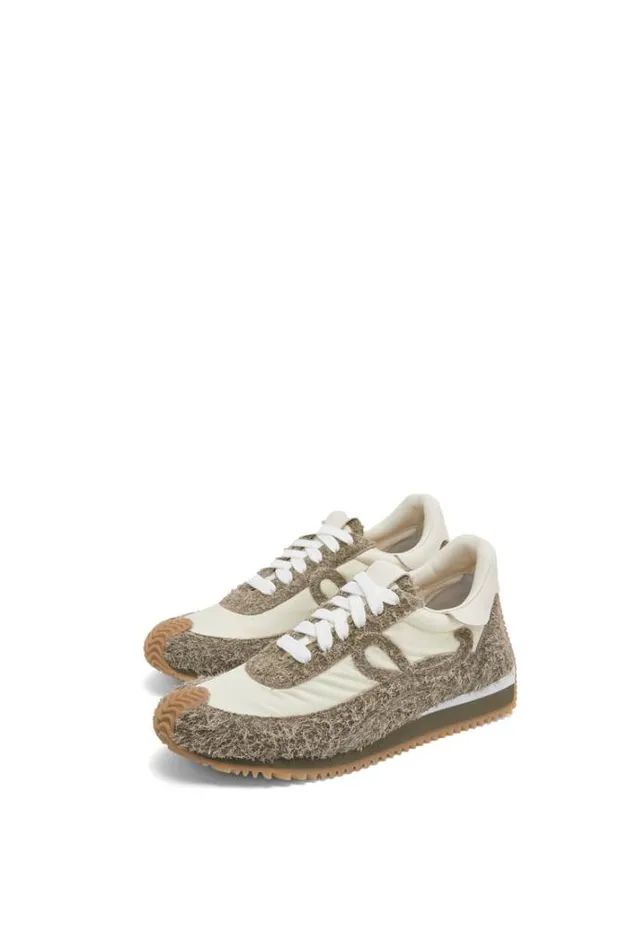 Loewe Flow Runner In Nylon And Suede Khaki Greencanvas Men Sneakers