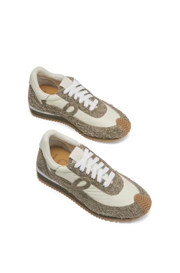 Loewe Flow Runner In Nylon And Suede Khaki Greencanvas Men Sneakers
