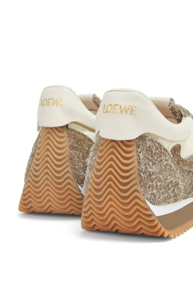 Loewe Flow Runner In Nylon And Suede Khaki Greencanvas Men Sneakers