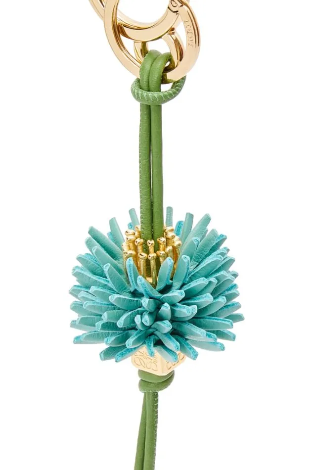Loewe Flower Dice Charm In Classic Calfskin And Brass Fresh Mint Women Bag Charms and Keyrings