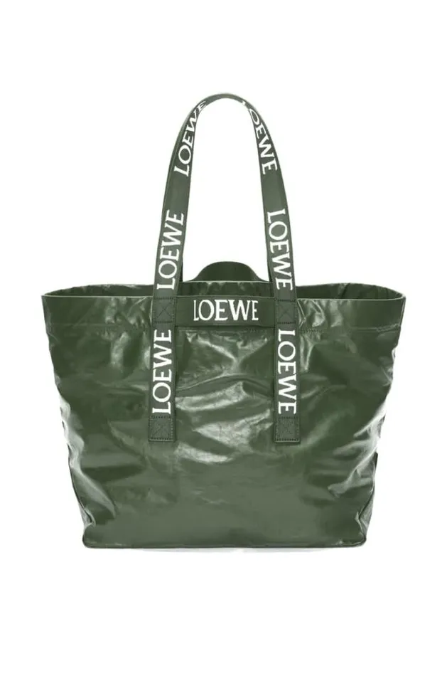 Loewe Fold Shopper In Paper Calfskin Bottle Green Men Travel Bags