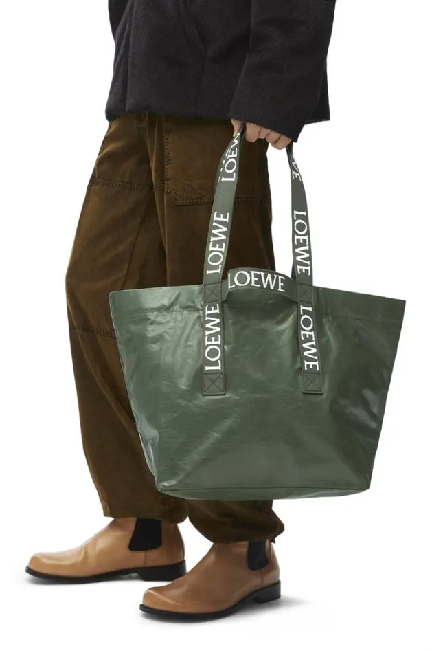 Loewe Fold Shopper In Paper Calfskin Bottle Green Men Travel Bags