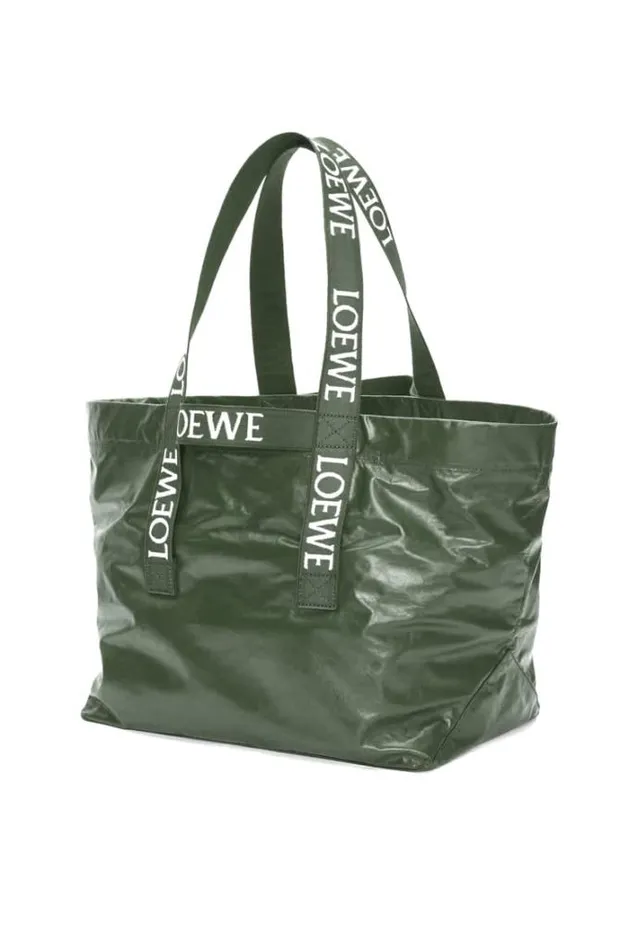 Loewe Fold Shopper In Paper Calfskin Bottle Green Men Travel Bags