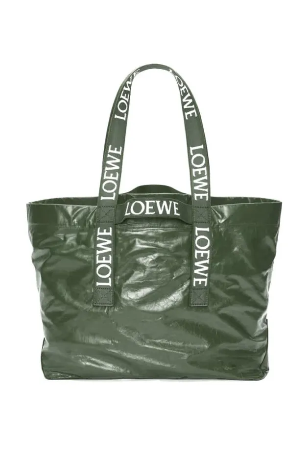 Loewe Fold Shopper In Paper Calfskin Bottle Green Men Travel Bags