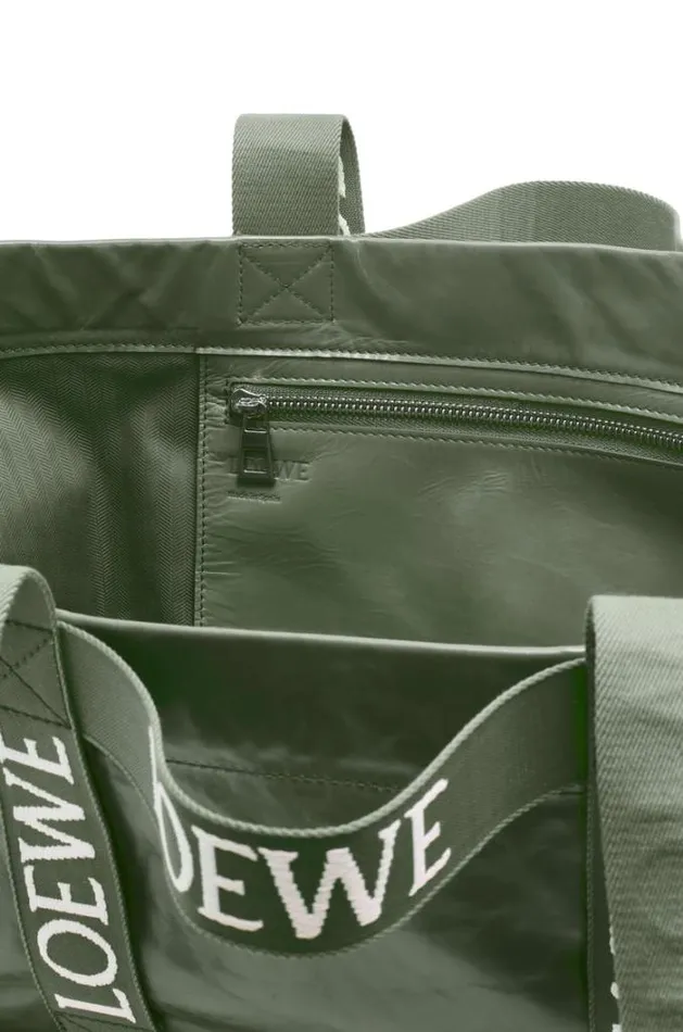Loewe Fold Shopper In Paper Calfskin Bottle Green Men Travel Bags