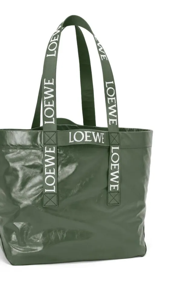 Loewe Fold Shopper In Paper Calfskin Bottle Green Men Travel Bags