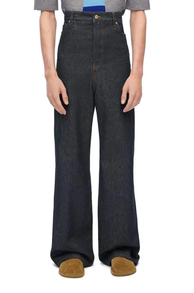 Loewe High Waisted Jeans In Denim Raw Denim Men Trousers and Shorts