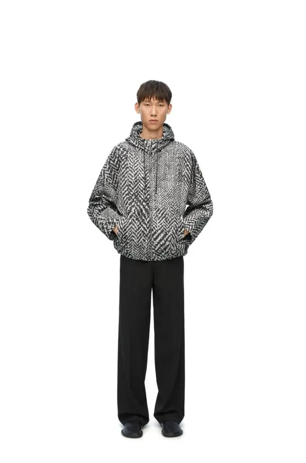 Loewe Hooded Jacket In Nylon Blackwhite Men Coats and Outerwear