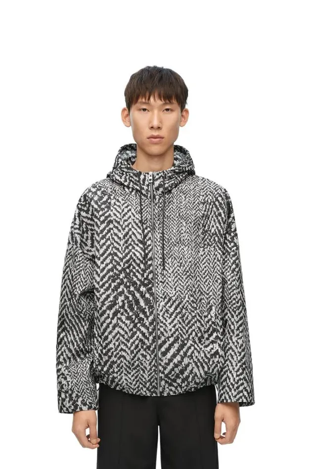 Loewe Hooded Jacket In Nylon Blackwhite Men Coats and Outerwear