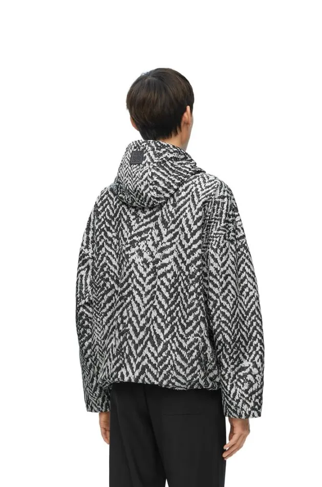 Loewe Hooded Jacket In Nylon Blackwhite Men Coats and Outerwear