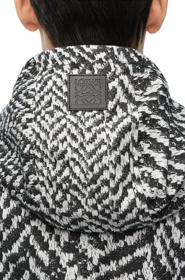 Loewe Hooded Jacket In Nylon Blackwhite Men Coats and Outerwear