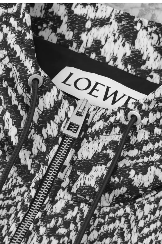 Loewe Hooded Jacket In Nylon Blackwhite Men Coats and Outerwear