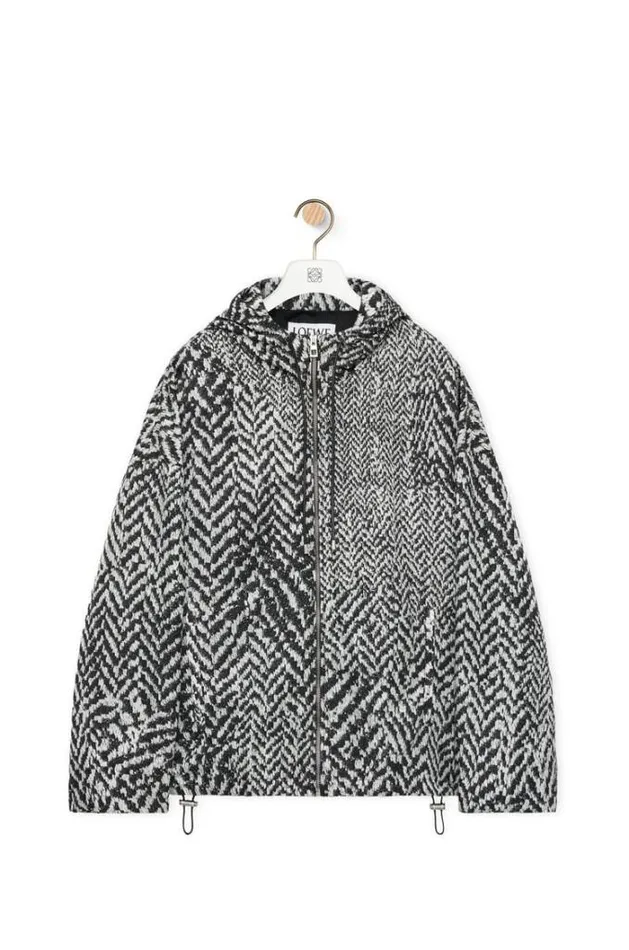 Loewe Hooded Jacket In Nylon Blackwhite Men Coats and Outerwear