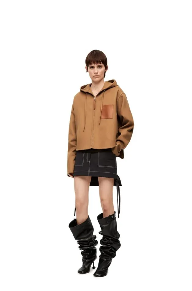 Loewe Hooded Jacket In Wool And Cashmere Camel Women Jackets