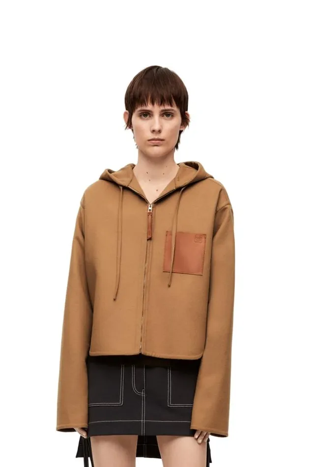 Loewe Hooded Jacket In Wool And Cashmere Camel Women Jackets