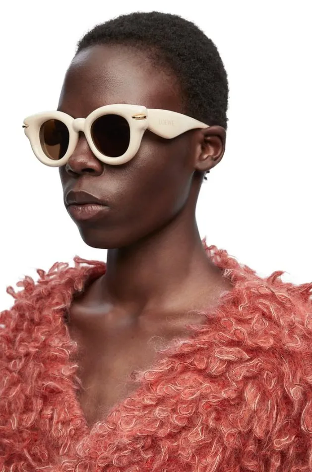Loewe Inflated Round Sunglasses In Nylon Ivorybrown Women Sunglasses