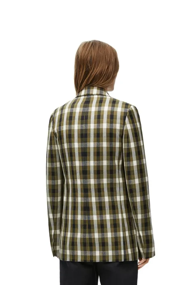 Loewe Jacket In Wool And Linen Khaki Greeenblackwhite Women Jackets
