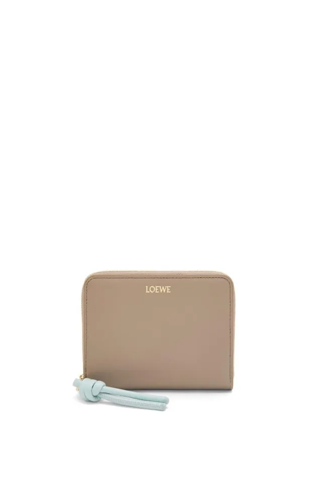 Loewe Knot Compact Zip Wallet In Shiny Nappa Calfskin Sand Blue Iceberg Women Small Wallets Loewe Knot Compact Zip Wallet In Shiny Nappa Calfskin Sand Blue Iceberg Women Small Wallets